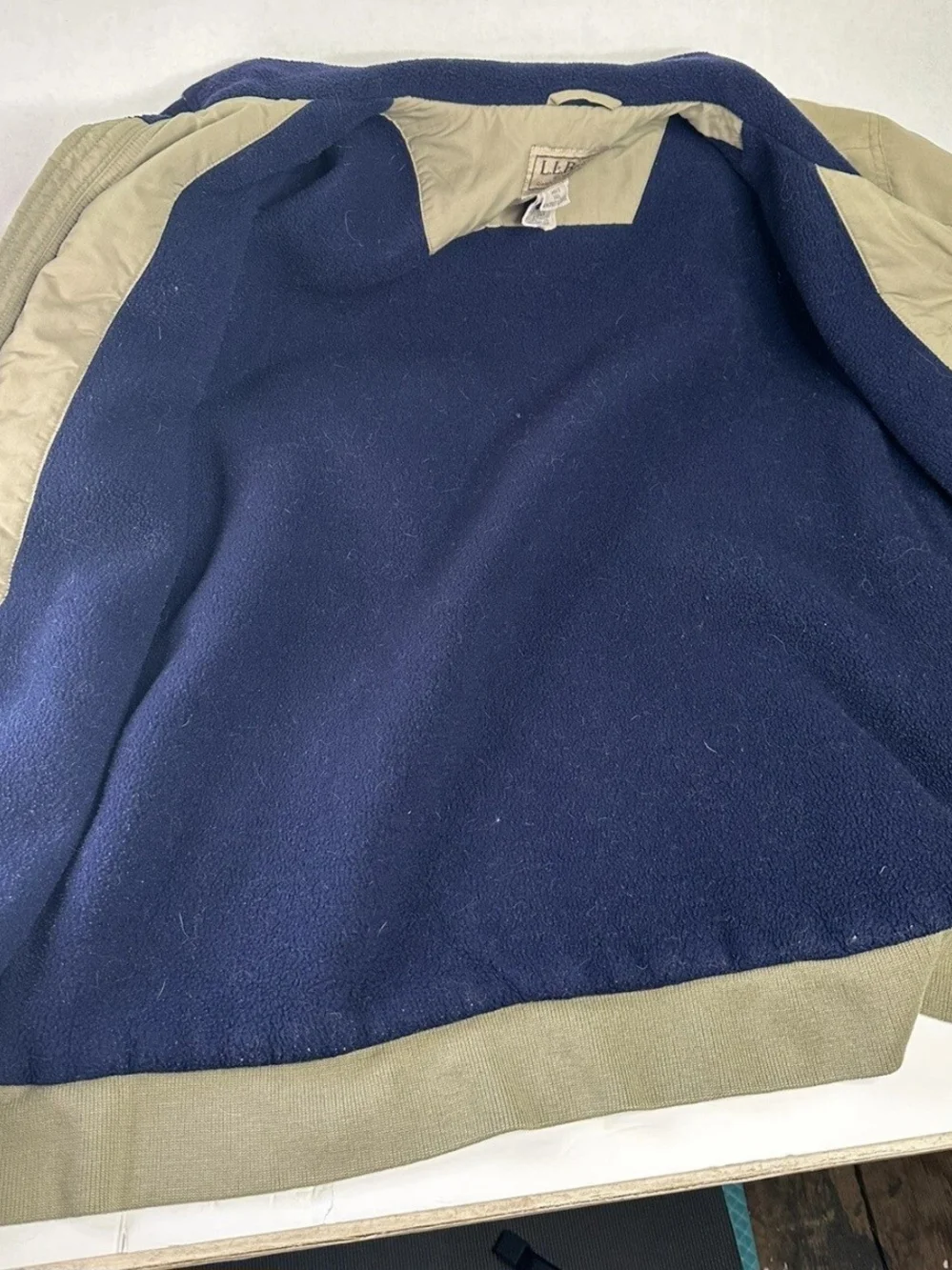 L.L. Bean Olive and Navy Lined Bomber Jacket